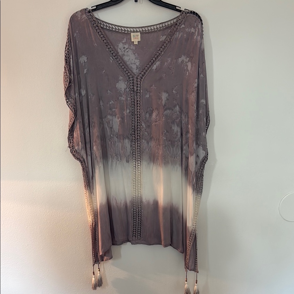 Surf Gypsy Tie Dye Dress Swim Coverup - Purple & Ivory, Size L